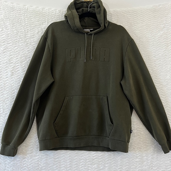 Puma Other - Puma Men's XL Hoodie Army Green Embossed Logo Fleece Sweatshirt Athletic Comfy